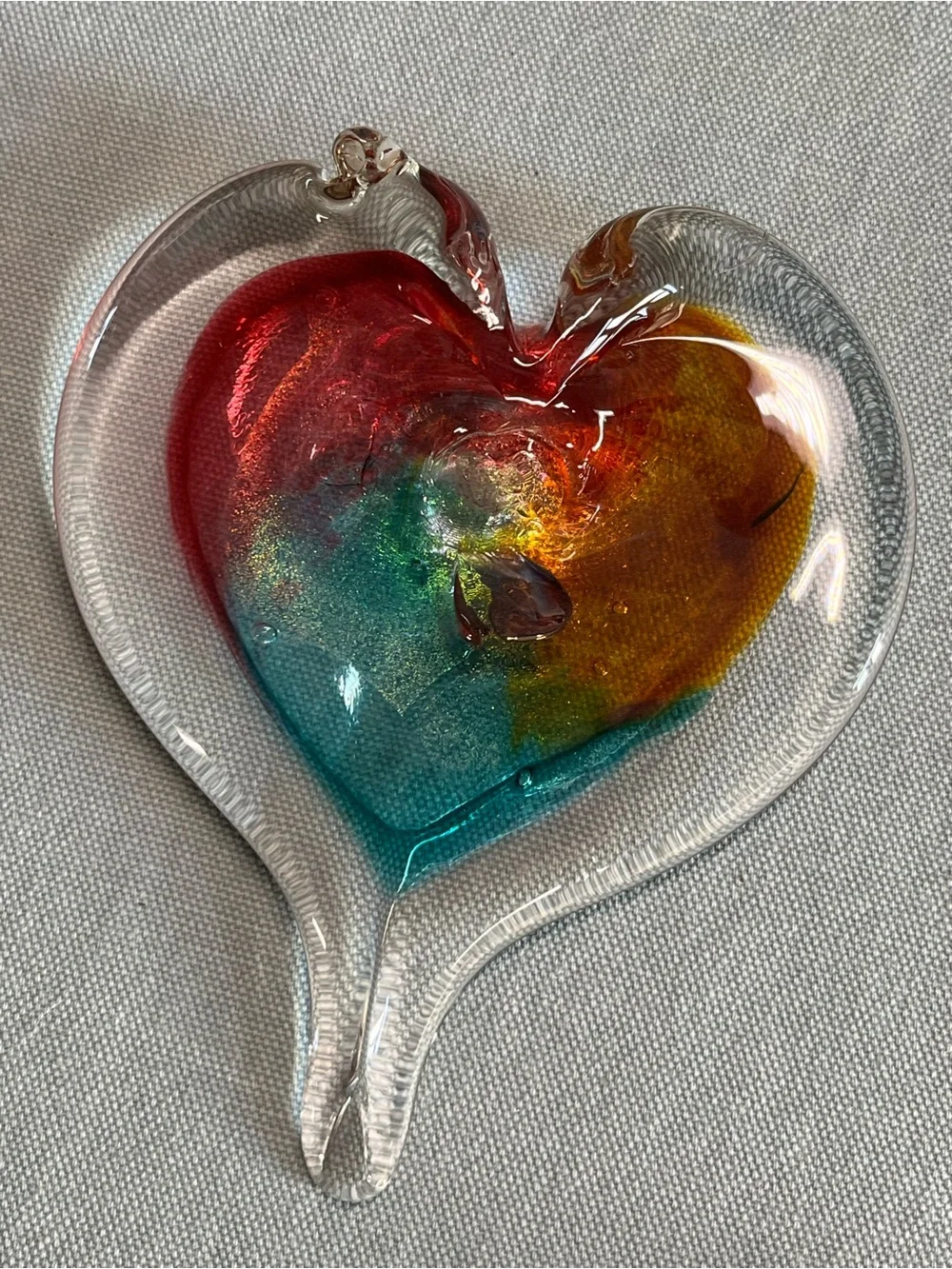 Multicolor Heart Ornament - Red, Teal & Gold